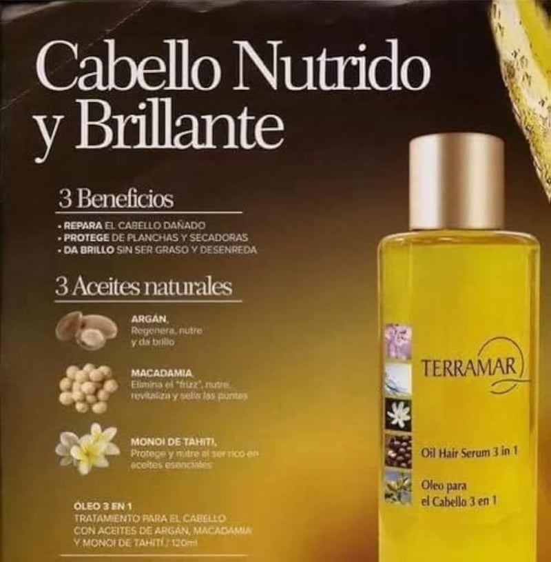 Terramar 3-in-1 Hair Oil with Argan, Macadamia, and Monoi Extracts, Smoothing and Hydrating Serum (Small - 3.31 Fl Oz) - Image 3